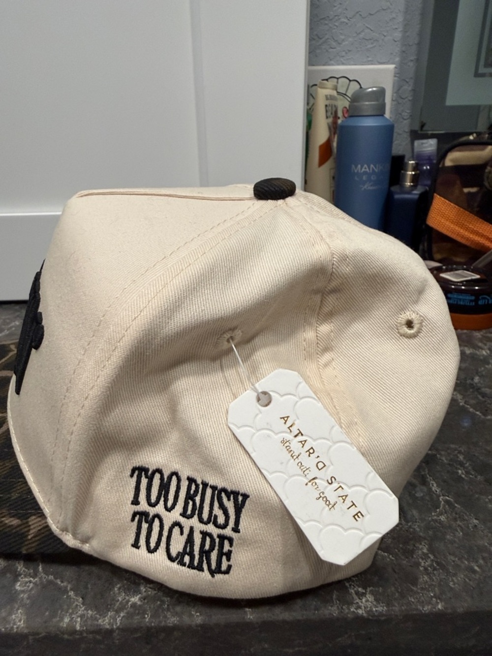 Altar'd State Cream "Mommin'" Trucker Hat with Leopard Brim - Picture 2 of 3